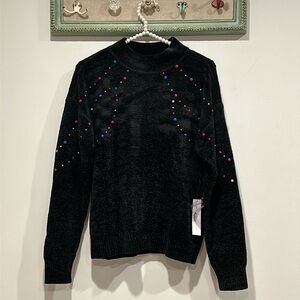 New ModCloth chenille black multicolored candy, confetti sweater women’s small
